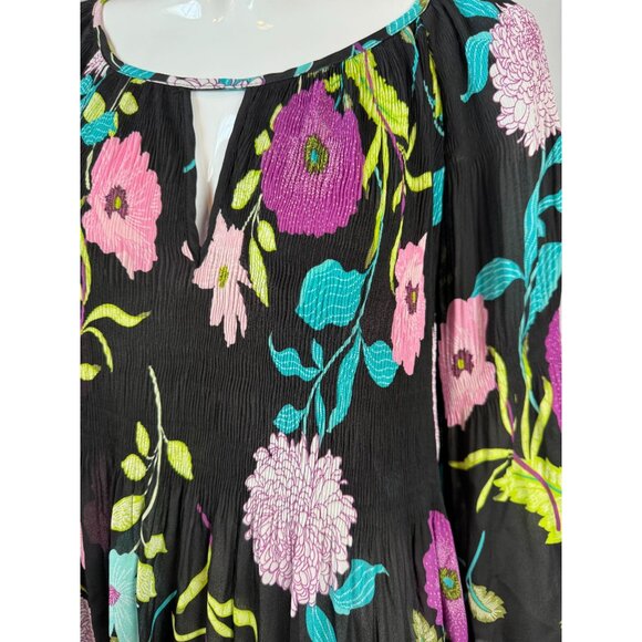 Spense Women's Floral Print Black Tunic Top 1X Polyester Lightweight Flowy Long - Picture 2 of 16